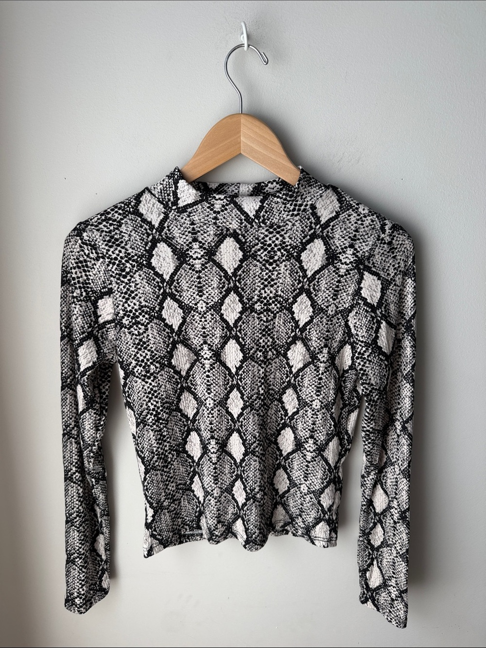 Caution to the Wind Black White Snakeskin Print Long Sleeve Top